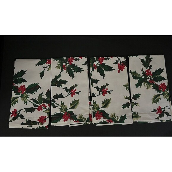 Zina Vasi Christmas Poinsettia Holly Berry Napkins Placemats & Tea Towels Lot - Picture 3 of 15
